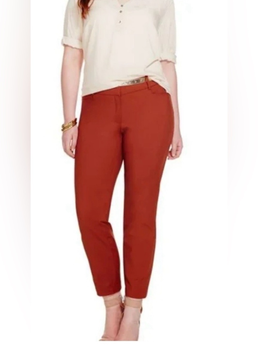 Eloquii Cropped Slim Pants in Rust Red